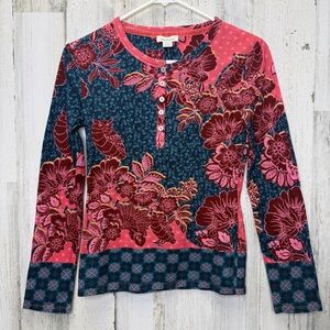 Sundance Floral Owl Print Long Sleeve Henley
